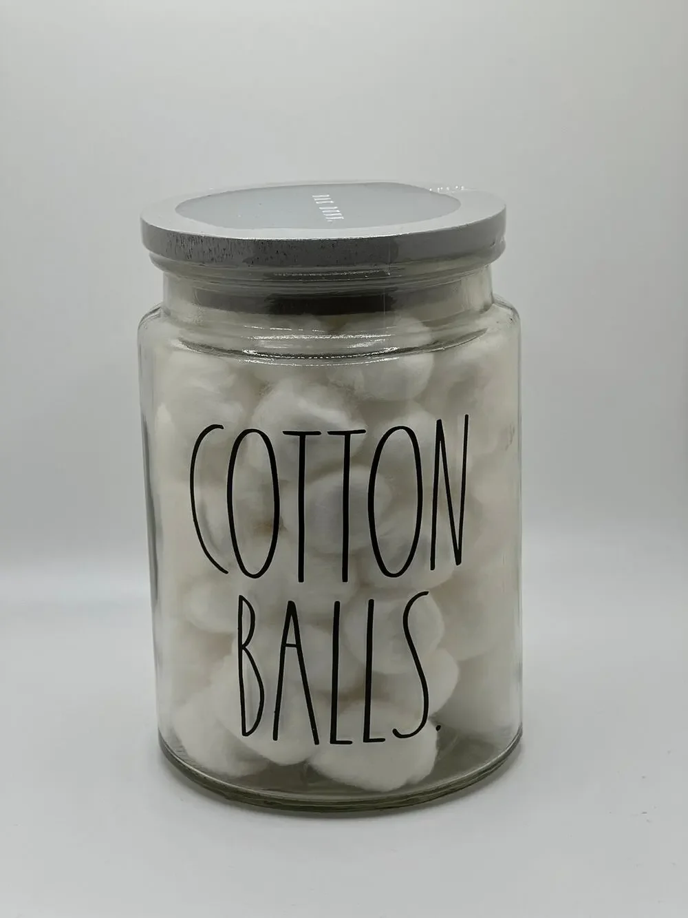 RAE DUNN COTTON BALLS Glass Jar Gray Lid NWT
